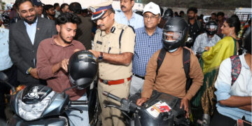 Helmet Distribution Drive Held in Hyderabad to Promote Road Safety
