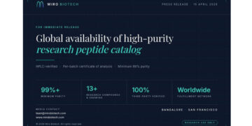 Miro Biotech Announces Global Availability of High-Purity Research Peptide Catalog